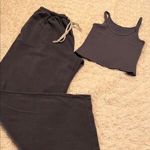 Brandy Melville Set Slate Blue Tank Top and Joggers Set